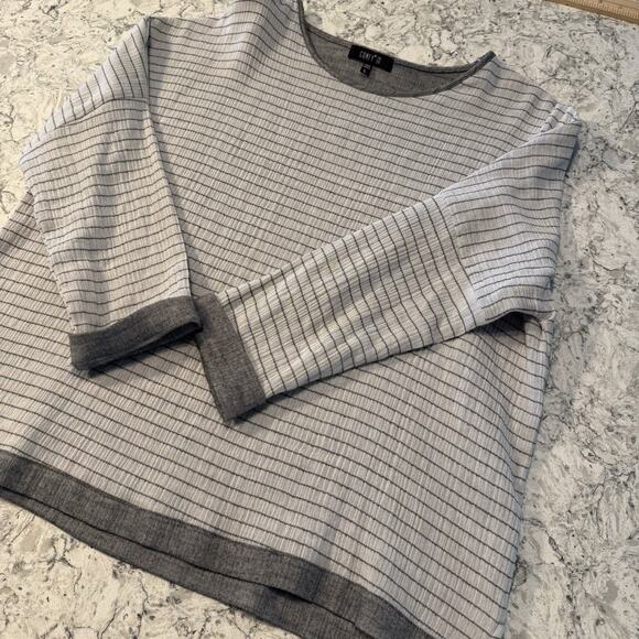 Comfy USA Gray White Striped Tunic Size Large L Boxy Coastal Lagom Lagenlook - Picture 9 of 9